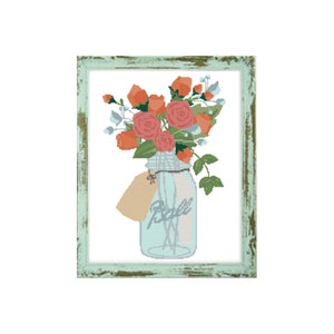 Floral cross stitch pattern mason jar cross stitch cross stitch pattern mason jar decor flower cross stitch flowers cross stitch