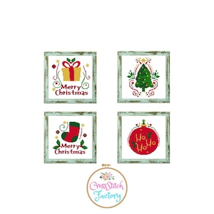 Conjunto de 4 patrones de punto de cruz navideños Navidad moderna Decoración navideña para el hogar patrón navideño decoración navideña Árbol de Navidad