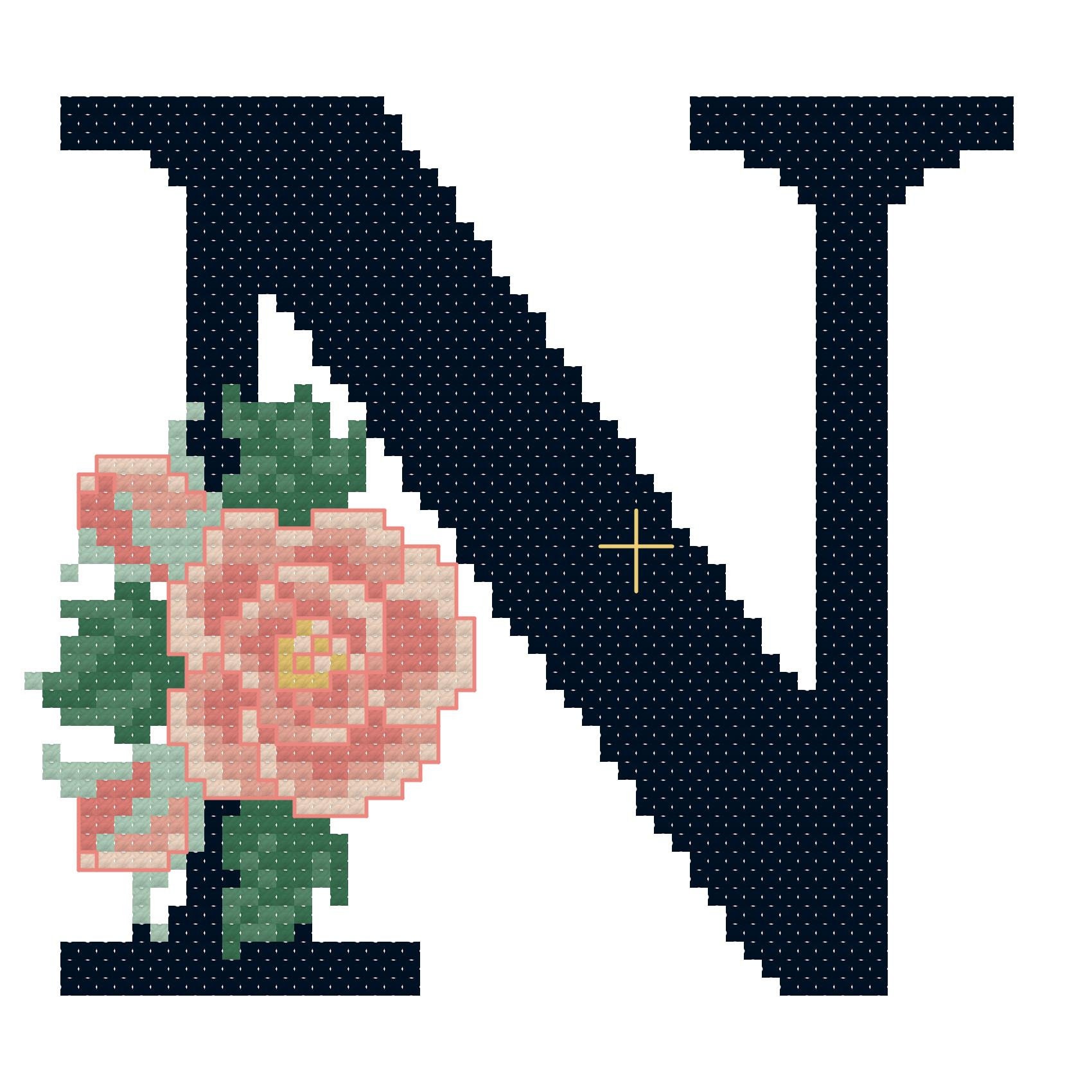 Monogram N Pattern Floral Letter «N» -flowers Monogram N Cross Stitch Pattern Letter N ...