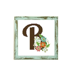 Monogram cross stitch«B» -Flowers monogram B cross stitch pattern letter B cross stitch pattern wedding monogram monogram embroidery
