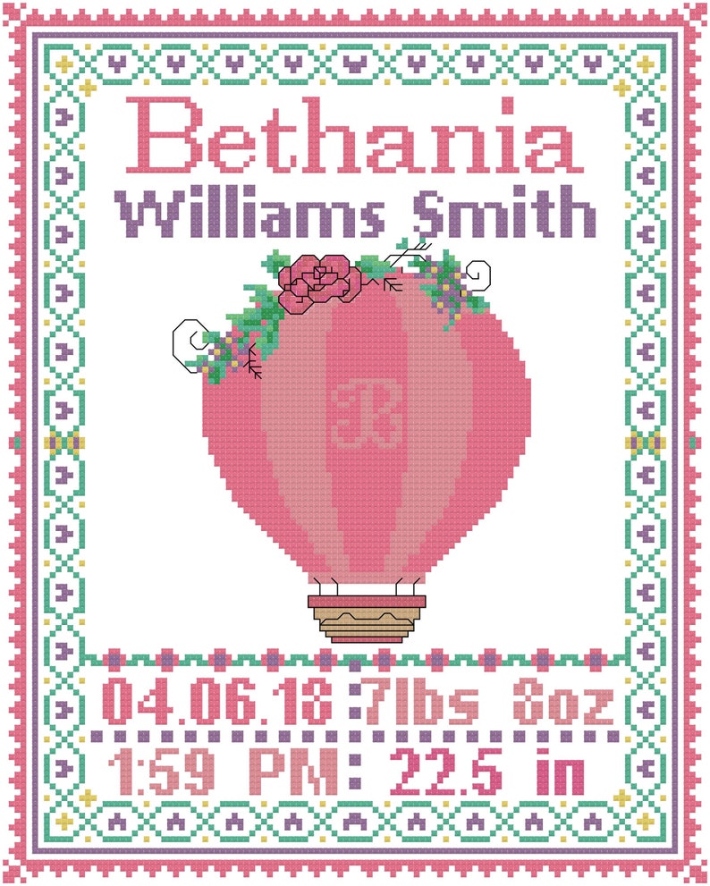 Initial Monogram Cross Stitch Pattern Baby Name Baby Cross Etsy