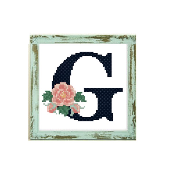 Floral Letter «G» -Flowers monogram G cross stitch pattern letter G alphabet monogram cross stitch wedding cross stitch initial cross stitch