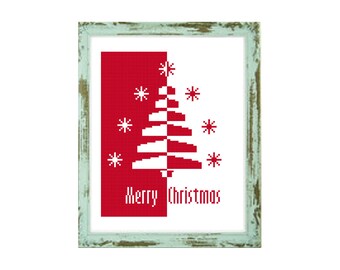 Christmas Tree Cross Stitch Pattern, Modern Noel Design (PDF Pattern)