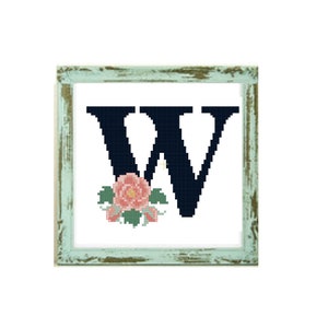 Letra floral «W» - Monograma de flores W patrón de punto de cruz letra W monograma del alfabeto punto de cruz boda punto de cruz inicial punto de cruz