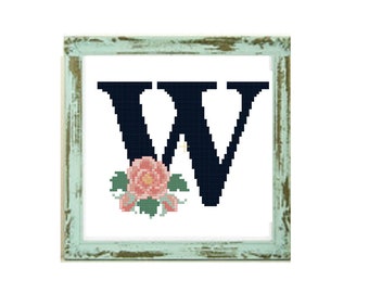 Floral Letter «W» -Flowers monogram W cross stitch pattern letter W alphabet monogram cross stitch wedding cross stitch initial cross stitch