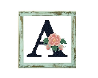 Floral Letter «A» -Flowers monogram A cross stitch pattern letter A alphabet monogram cross stitch wedding cross stitch initial cross stitch
