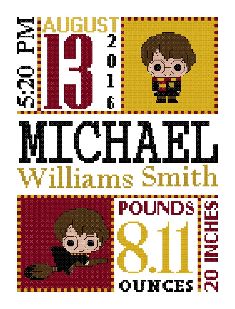 Harry Potter Birth Announcement Cross Stitch Pattern Baby | Etsy