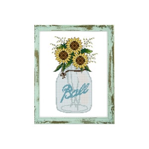 Sunflower cross stitch pattern mason jar cross stitch cross stitch pattern mason jar decor flower cross stitch flowers cross stitch