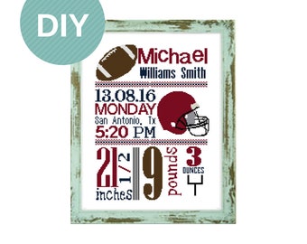 Football birth announcement cross stitch DIY Cross Stitch baby chart football cross stitch baby cross Stitch Birth Record cross stitch