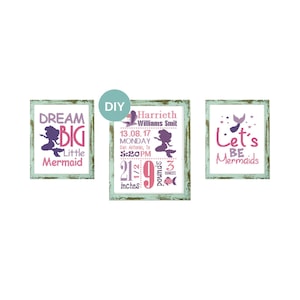 Set of 3 Mermaid Baby Cross stitch pattern DIY Cross Stitch baby cross stitch baby girl cross stitch Birth Announcement mermaid cross stitch