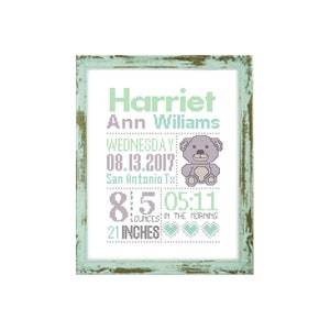 Bear Baby cross stitch pattern custom cross stitch birth announcement baby announcement personalized birth cute cross stitch