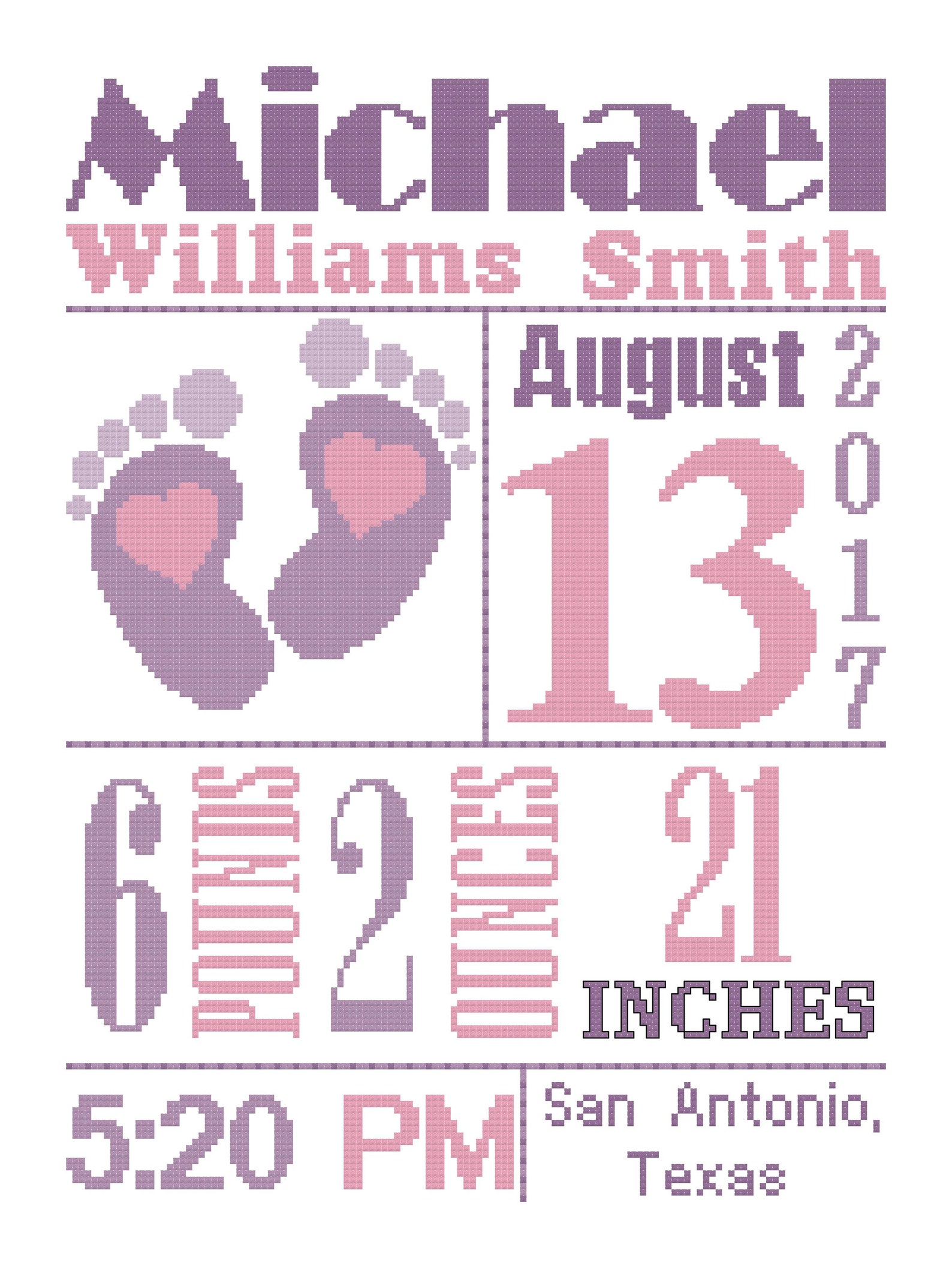 Footprint Baby Announcements Baby Cross Stitch Pattern Modern Etsy