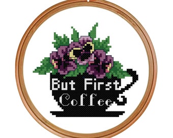 But First Coffee Cross Stitch Pattern Funny cross stitch kitchen wall decor easy cross stitch pattern coffee cross stitch #11-019