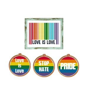 Set of 4 Pride cross stitch pattern Modern pride flag pattern gay pride rainbow cross stitch rainbow pride lgbt pride love cross stitch