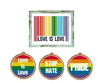 Set of 4 Pride cross stitch pattern Modern pride flag pattern gay pride rainbow cross stitch rainbow pride lgbt pride love cross stitch