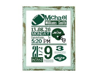 Jets Football Birth announcement Pattern new york jets Cross Stitch Birth Announcement   ny jets Cross Stitch baby boy announcement