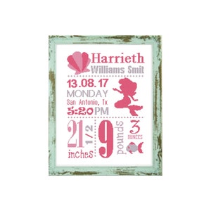 Mermaid Baby Cross stitch pattern Custom Cross Stitch baby cross stitch custom cross stitch Birth Announcement mermaid cross stitch