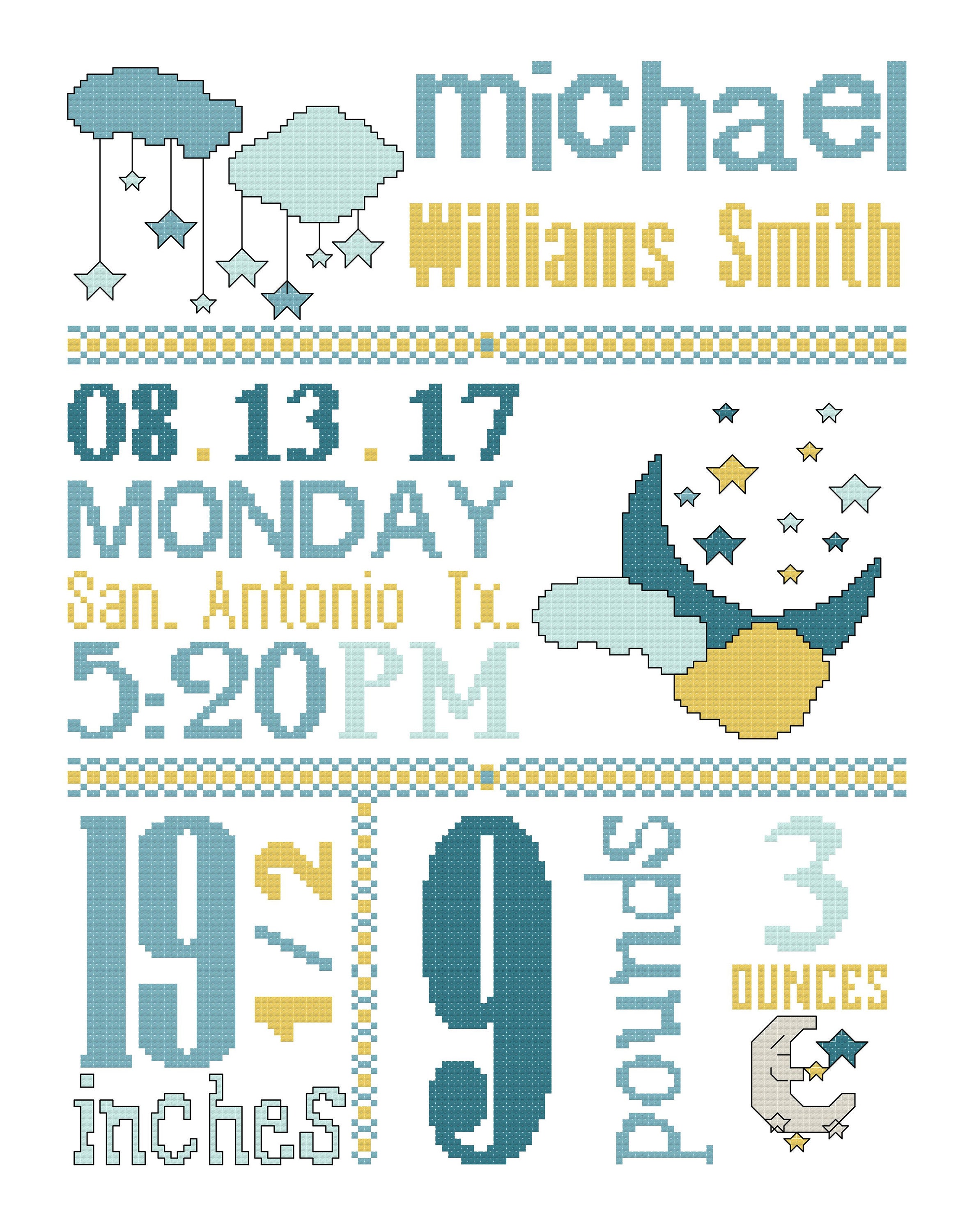 Baby Announcement Cross Stitch Pattern DIY Cross Stitch Baby Etsy