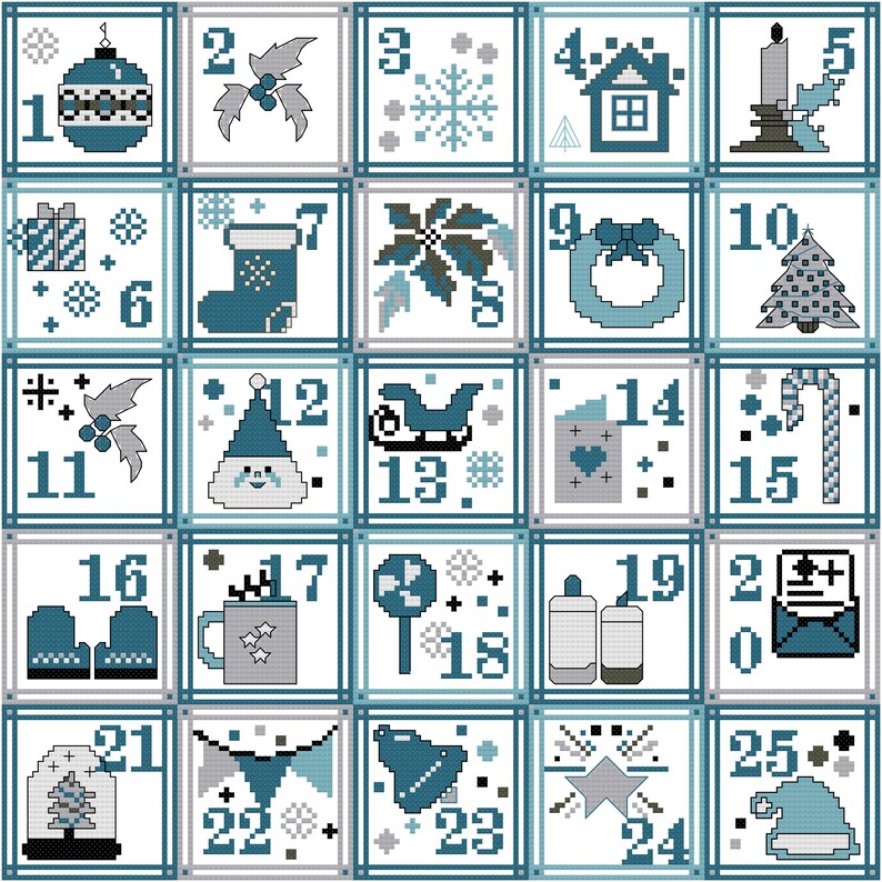 Advent Calendar Cross Stitch Pattern Modern Christmas Etsy