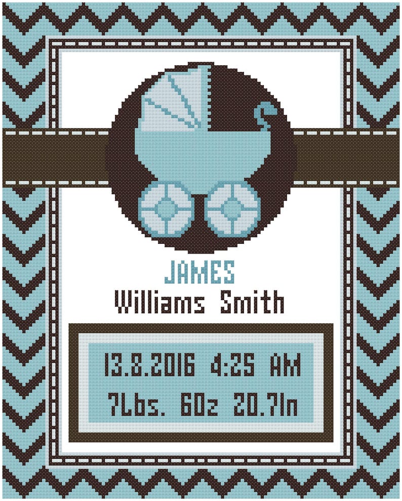 Baby Boy Cross Stitch Pattern/birth Announcement/modern Cross Etsy