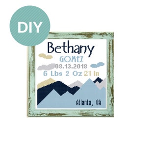 Blue Mountain Cross Stitch DIY Anúncio de nascimento de bebê em ponto cruz padrão de ponto cruz ponto cruz moderno