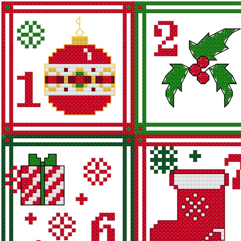 Advent Calendar Cross Stitch Pattern Modern Christmas Etsy UK