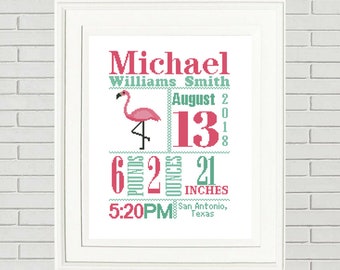 Flamingo Baby cross stitch pattern Birth Announcement Flamingo Cross Stitch Flamingo Cross Chart modern cross stitch pink flamingo