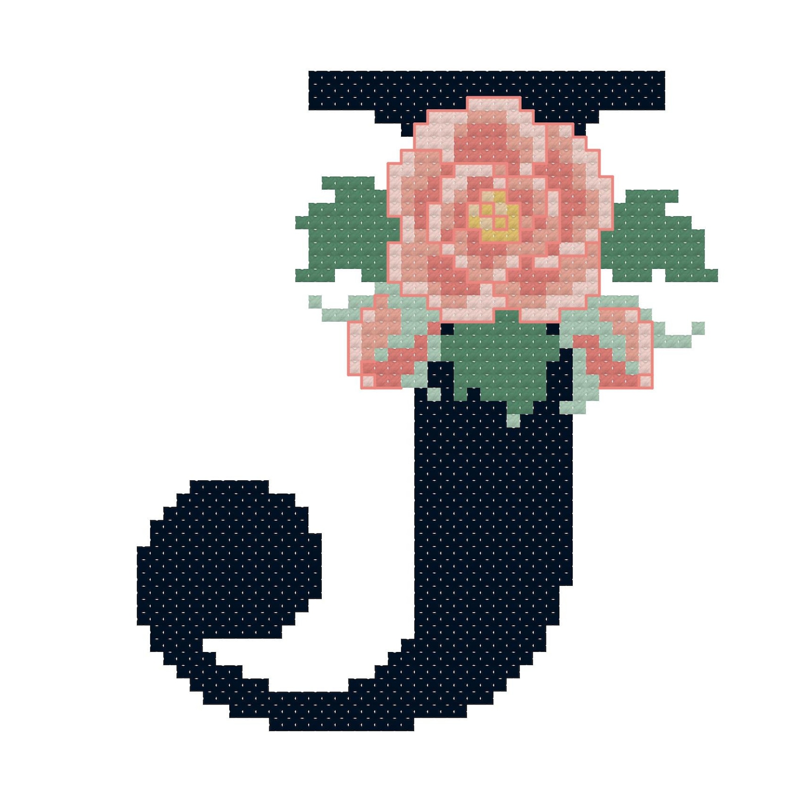 Floral Letter J flowers Monogram J Cross Stitch Pattern Etsy