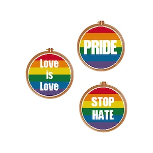 Set of 3  Pride cross stitch pattern Modern pride flag pattern gay pride rainbow cross stitch rainbow pride lgbt pride love cross stitch