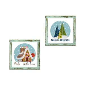 Conjunto de 2 patrones de punto de cruz navideños Navidad moderna Decoración navideña para el hogar patrón navideño decoración navideña Árbol de Navidad