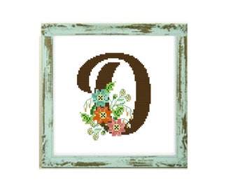 Floral Letter «O» -Flowers monogram Ocross stitch pattern letter O alphabet monogram cross stitch wedding cross stitch initial cross stitch