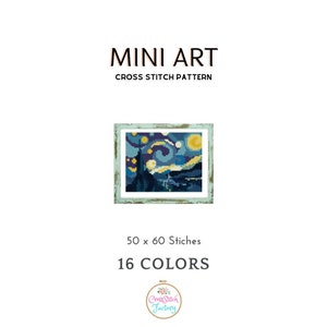 Modern tiny art  Mini cross stitch pattern -  The Starry Night Vincent van Gogh Famous art Small miniature painting