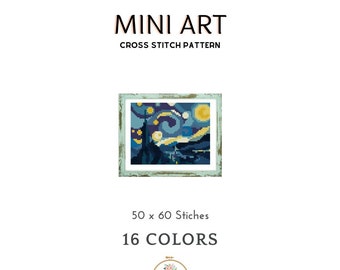 Starry Night Cross Stitch Pattern: Van Gogh Miniature Art (PDF Pattern)