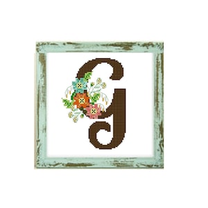 Floral Letter «G» -Flowers monogram G cross stitch pattern letter G alphabet monogram cross stitch wedding cross stitch initial cross stitch