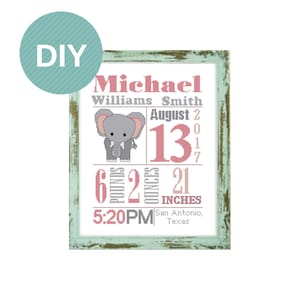 Olifant Baby Aankondiging kruissteekpatroon DIY Kruissteek Olifant Kruissteek Baby Kruissteek Baby kruiskaart babyolifant: