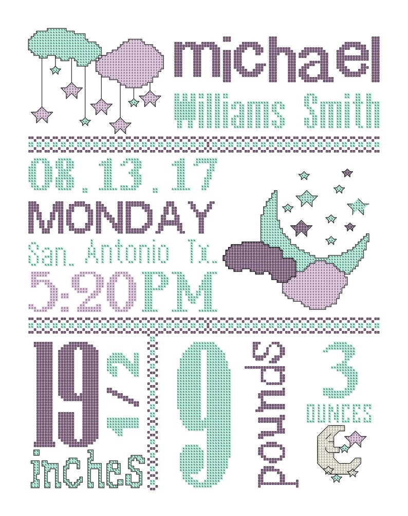 Baby Announcement Cross Stitch DIY Cross Stitch Baby Chart - Etsy