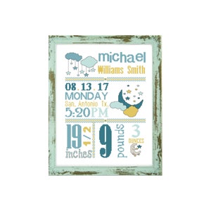 Moon Baby cross stitch pattern Custom Cross Stitch baby cross stitch custom cross stitch/Birth Announcement new baby gift  blue and yellow