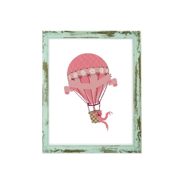 Pink Hot Air Balloon cross stitch pattern floral cross stitch cool cross stitch floral cross chart floral crossstitch