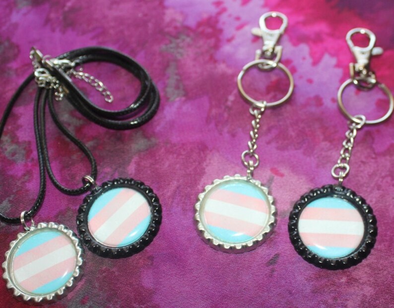 Earrings Transgender Awareness and Pride Flag Necklaces Available in Silver and Black Key Chains and Magnets Trans Rights -