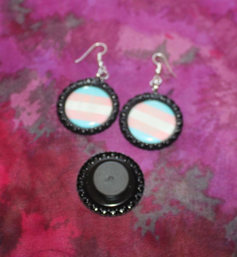 Earrings Transgender Awareness and Pride Flag Necklaces Available in Silver and Black Key Chains and Magnets Trans Rights -