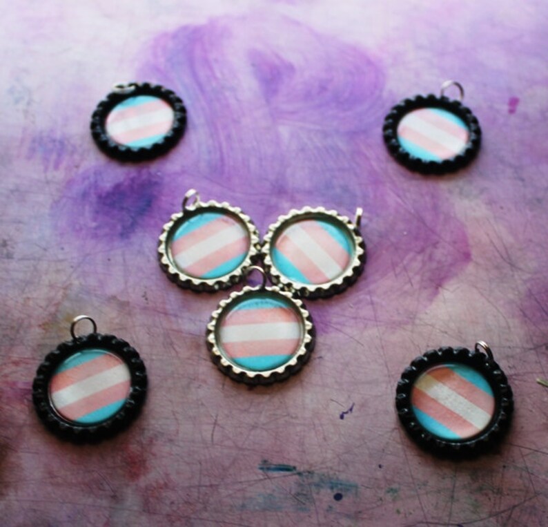 Earrings Transgender Awareness and Pride Flag Necklaces Available in Silver and Black Key Chains and Magnets Trans Rights -