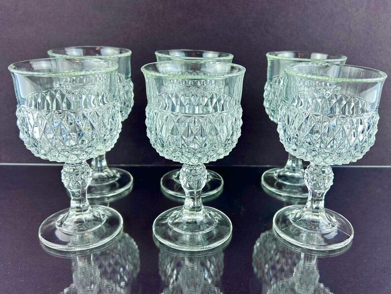 Vintage Indiana Glass Diamond Point Wine Set, 6 Glasses Decanter ...