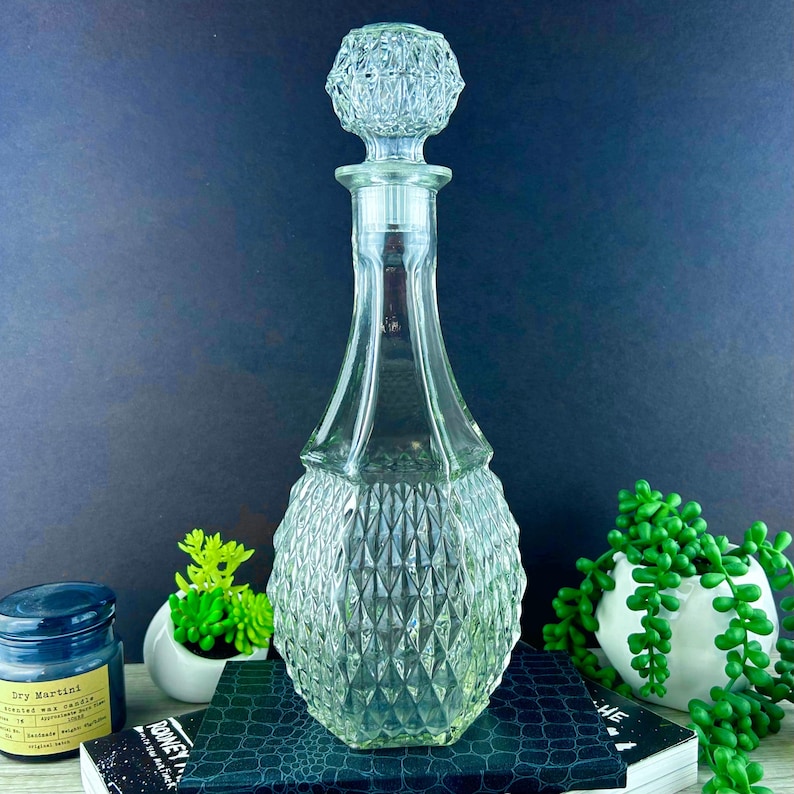 Vintage Indiana Glass Diamond Point Wine Set, 6 Glasses Decanter ...