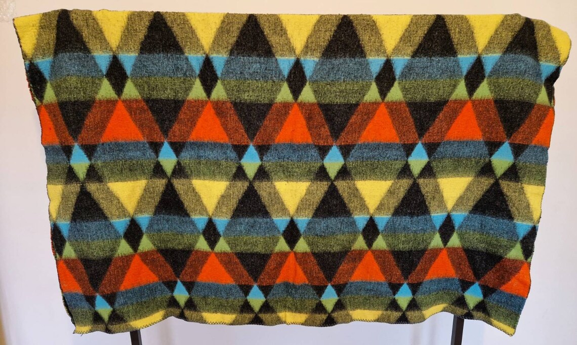 Vintage Dutch Blanket Wool Blend Diamond Triangle Design Etsy UK