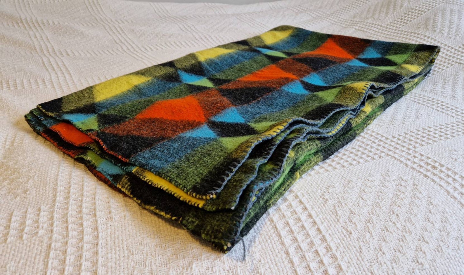 Vintage Dutch Blanket Wool Blend Diamond Triangle Design Etsy UK