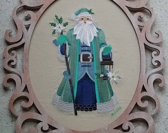 Embroidered and framed Santa