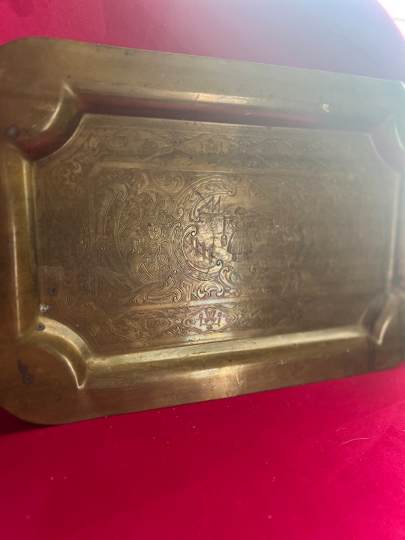Large Vintage Brass Tray With Handles Etsy