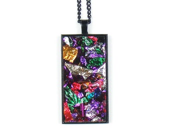 Shimmer Rectangle Pendant Necklaces – Rainbow Foil (choose your finish)