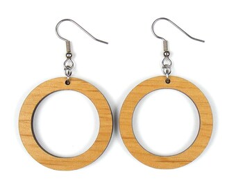 Hoop Wood Hook Earring - Maple, Alder or Walnut