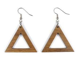 Triangle Wood Hook Earring - Maple, Alder or Walnut